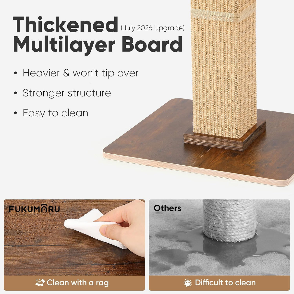 FUKUMARU Retro-Style Cat Scratching Post with Perch for Indoor Adult - Brown - image 3