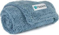 PetAmi Fluffy Sherpa Waterproof Dog Blanket for Small Pet Cat - Dusty Blue / Medium (29x40)