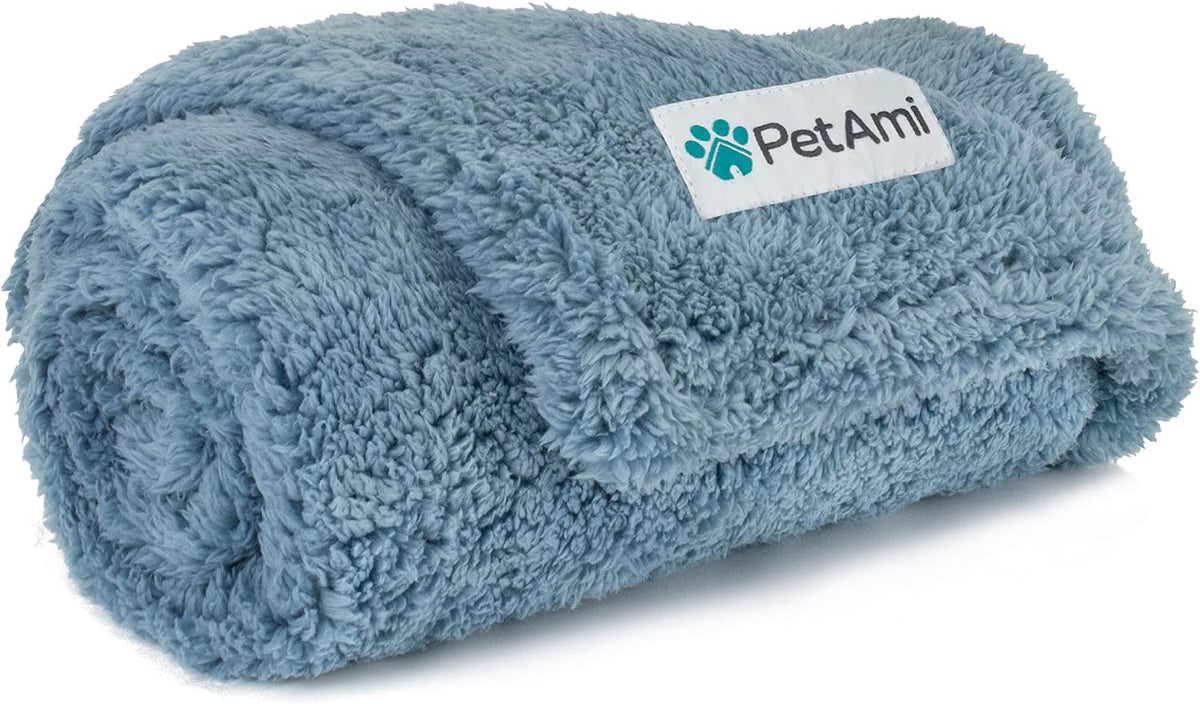 PetAmi Fluffy Sherpa Waterproof Dog Blanket for Small Pet Cat - Dusty Blue / Medium (29x40)