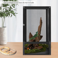 Reptile Pet Feeding Net Box, 17.7"x17.7"x31.5" Micro Habitat Terrarium Enclosure for Small Tree Dwelling Reptiles, Amphibians, Spiders & Other Invertebrates, Insect Terrarium