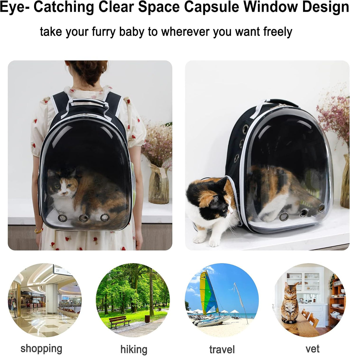 Cat Backpack, Airline Approved Bubble Carrying Bag for Small Medium Dogs Cats, Space Capsule Pet - Black - image 4