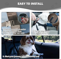 Dog Car Seat for Small Dogs, Large Leather Dog Car Bed with Storage Pocket, Waterproof PVC Leather Booster Seat Travel Bed for Front & Back Seat, Clip-On Safety Leash (Blue/Brown)