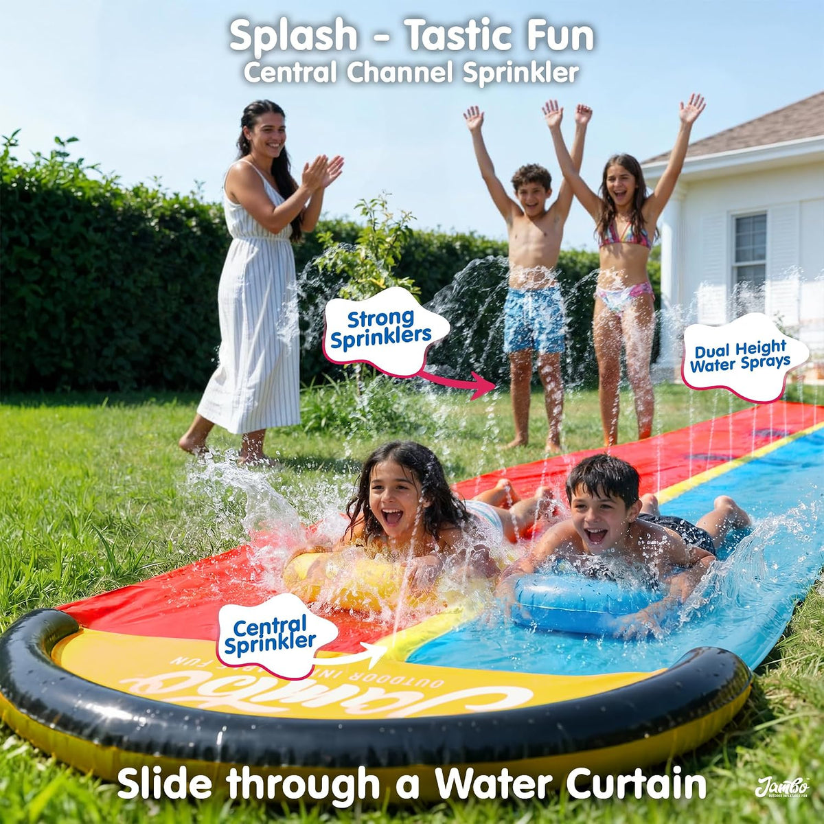 JAMBO Premium Triple Water Slide with 3 Bodyboards - 22ft Double Lane Multicolor - image 2