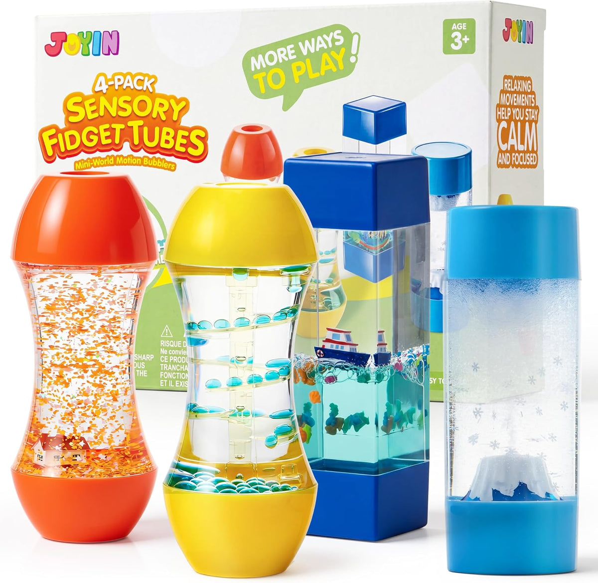JOYIN 4-Pack Fidget Tubes for Kids, Sensory Tubes - Mini-World Fidget Tubes
