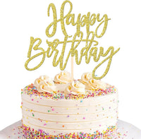 ZHUOWEISM 1 PCS Gold Happy Birthday & Anniversary Cake Topper – Fun for Kids & Family - Gold