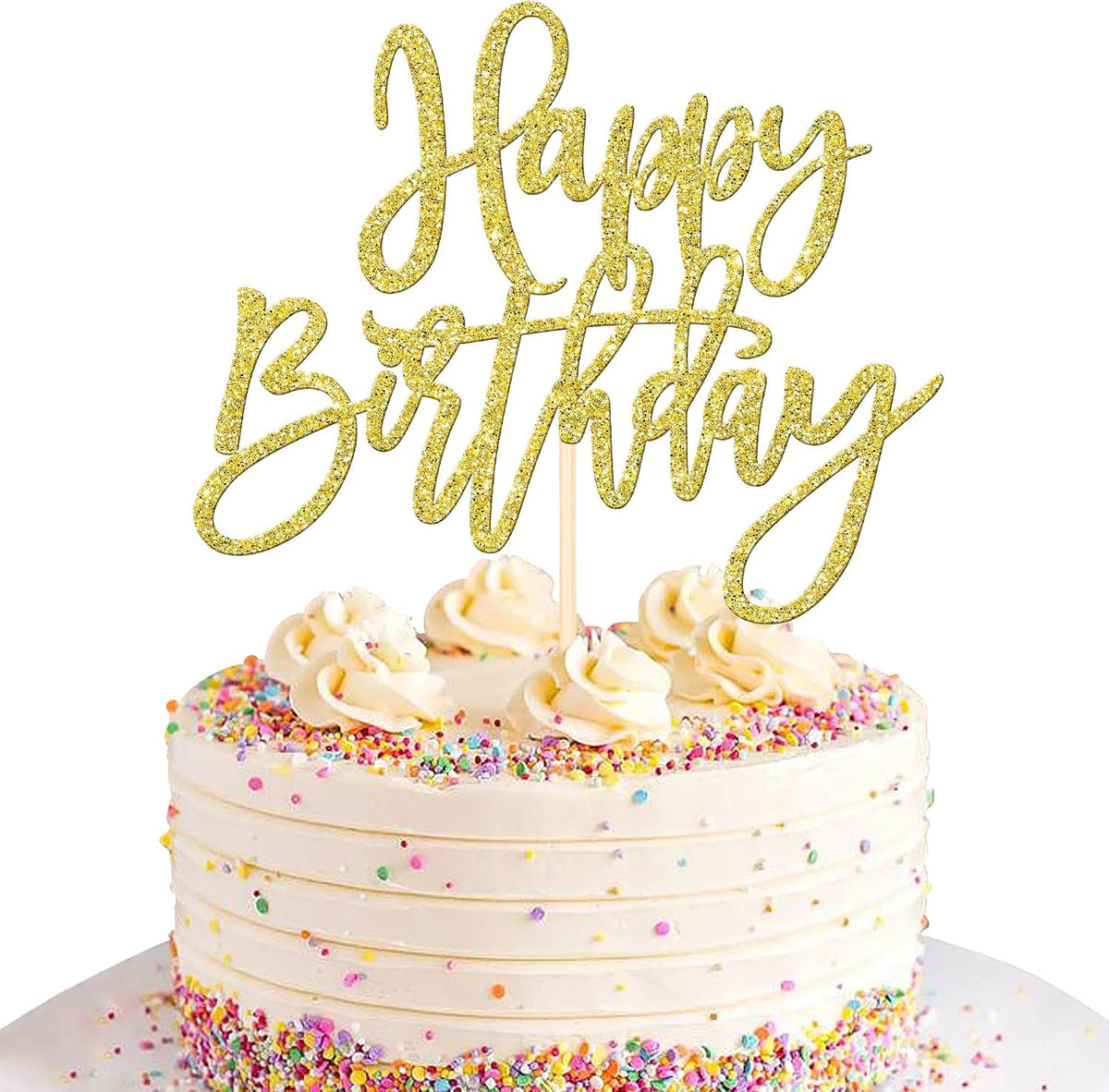 ZHUOWEISM 1 PCS Gold Happy Birthday & Anniversary Cake Topper – Fun for Kids & Family - Gold
