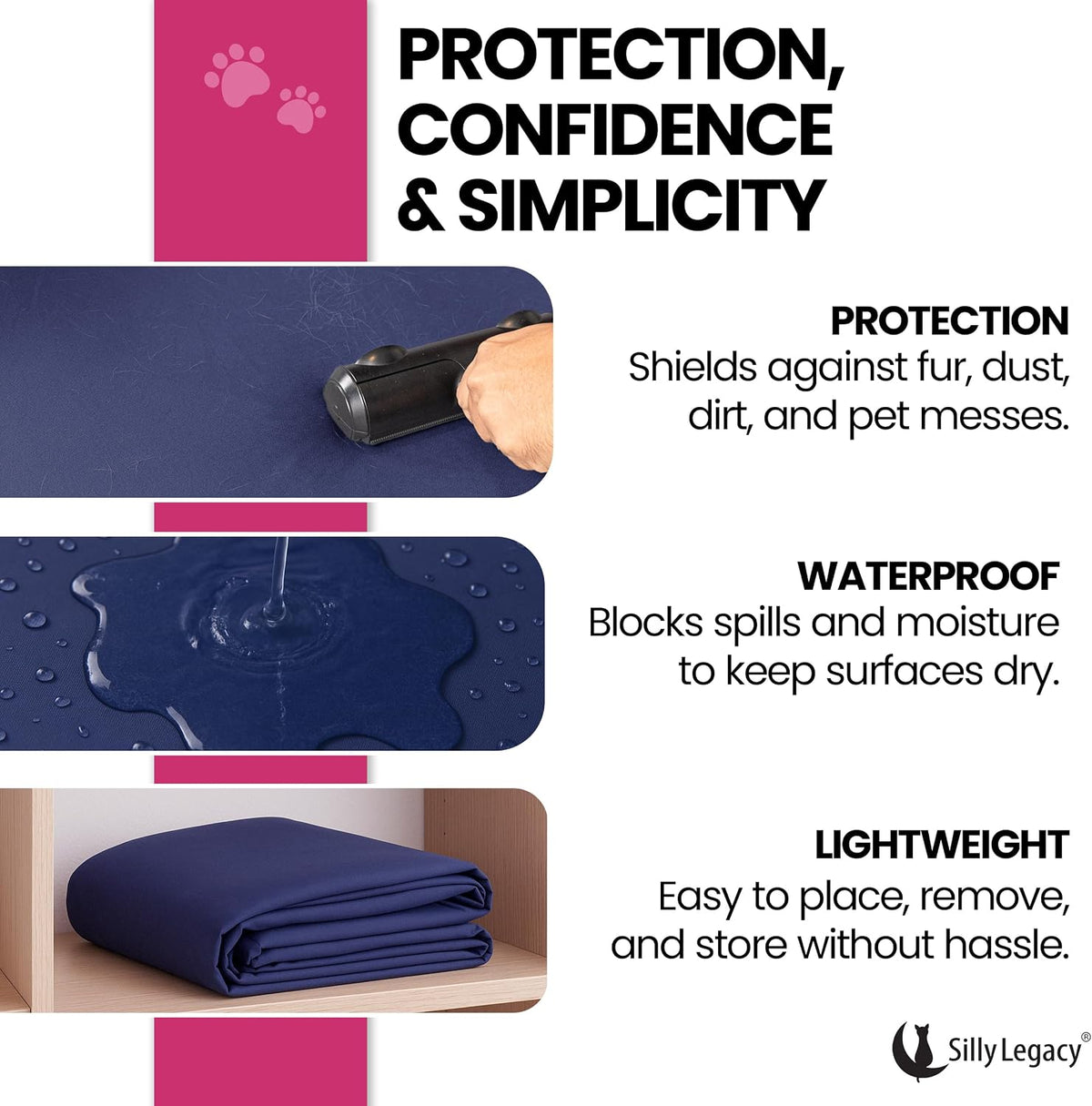 Thin Reversible Waterproof Protective Bed Cover, for Pets - Queen 96 x 82 inch / Blue - image 4