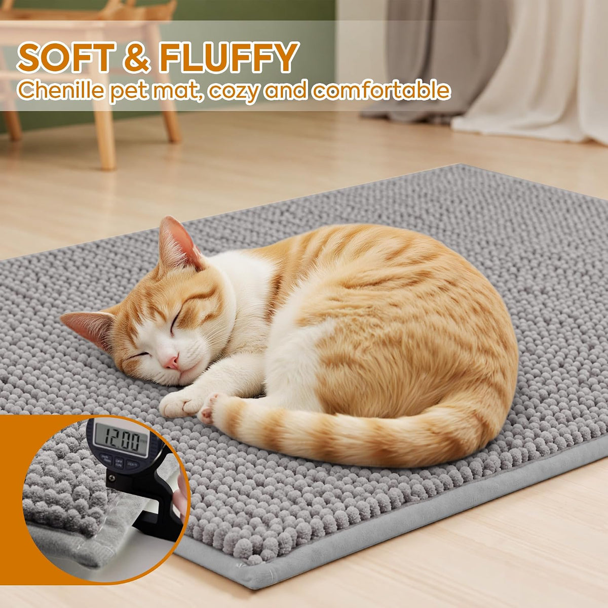 Pieviev Soft Chenille Cat Litter Box Mat, Ultra Absorbent - Grey / XXL-48''X36'' - image 3