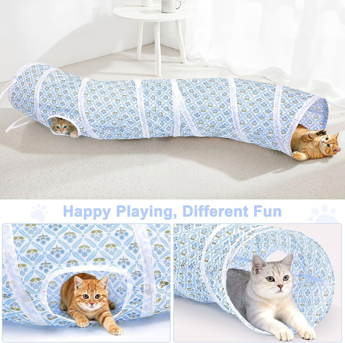 Glittme Cat Tunnel, Cat Tunnels for Indoor Cats - Blue Flowers - image 4