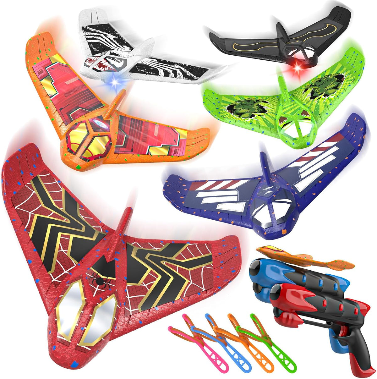Fuwidvia 3 Pack Airplane Launcher Toys - Red&green&orange&blue&black&white
