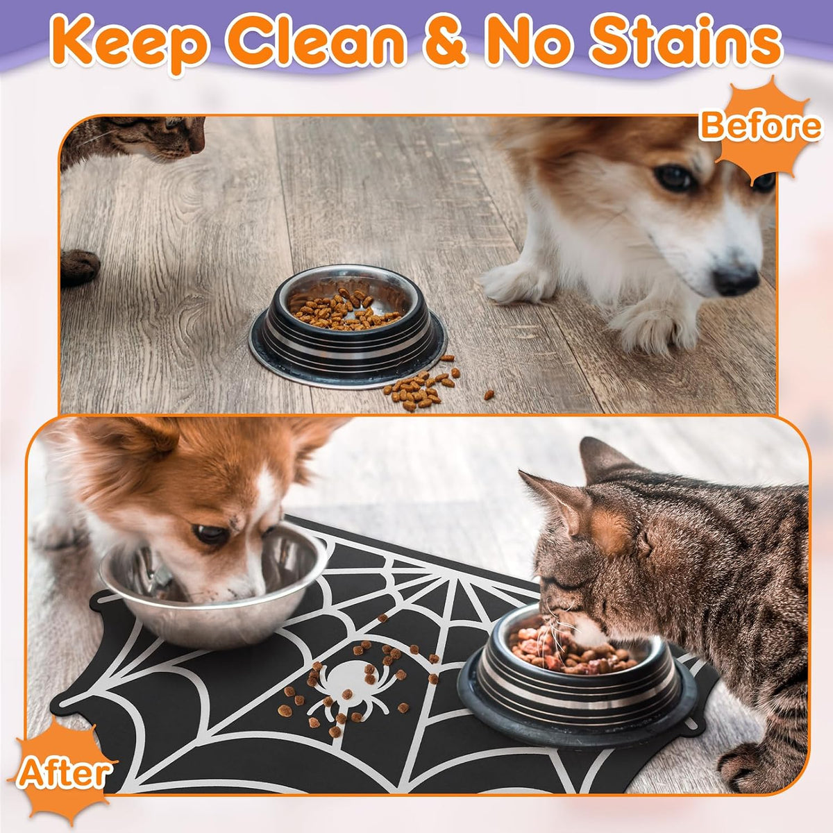 Pet Mats for Food and Water Dog Cat Food Mats Pet Feeding Mat - Spider Web - image 3