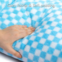 Hollypet Fluffy Plush Dog Cat Pet Couch Soft Calming Sofa Bed for Medium Small Cats and Dogs, Blue and White