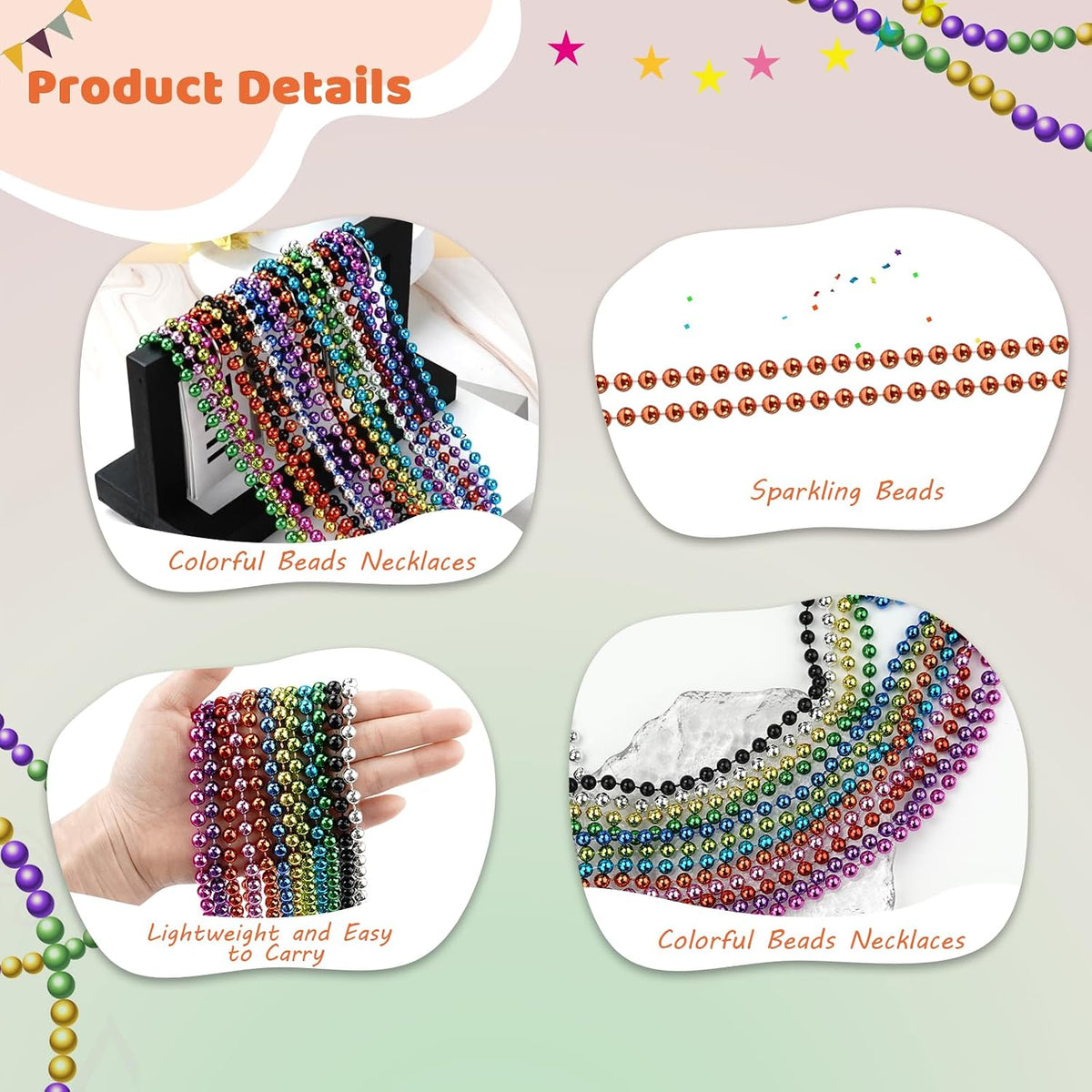 SHAOQINLIN 12 PCS Gold Bead Necklace - Orange - image 3