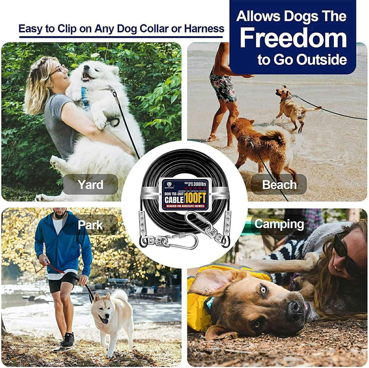 Tie Out Cable for Dogs Up to 300lbs - 300lbs 100ft / 100ft Reflector Black - image 3