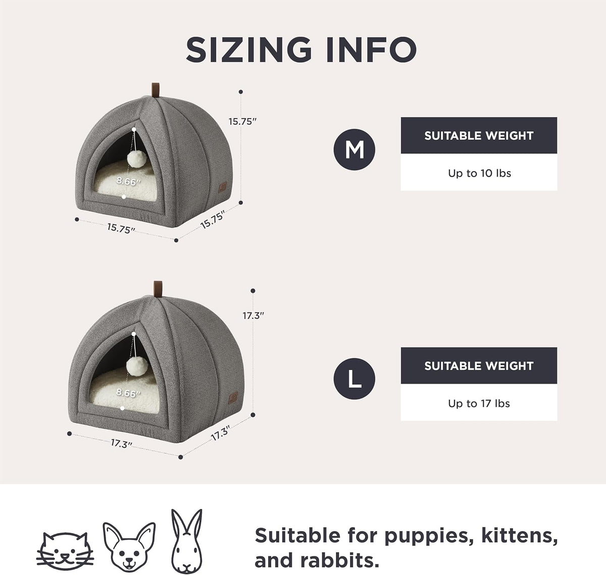 Bedsure 2in1 Cat Beds for Indoor Cats Cave for Kitten with Washable - M(16x16x16) / Grey - image 3
