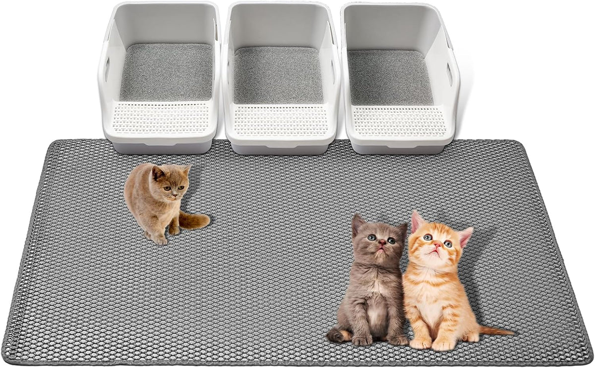GRELY Cat Litter Mat,XL47''X 28'' Extra Large Litter Trapping Mat Kitty Rug – Daily Care for Cats - Grey / 3' x 3'11" (XXL)