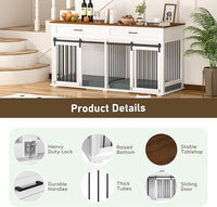 MUPATER 63" L x 23.6" W x 33.3" H Double Wooden Dog Cage Table with 2 Large Drawers & Safety Locks, Large Dog Crate Furniture for 2 Dogs with Removable Divider, Decorative Indoor Dog Kennel Furniture