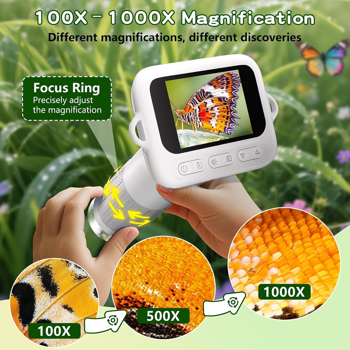 Odatay 1000X Digital Kids Microscope Kit with 12 Slides & 2" Screen - White - image 4