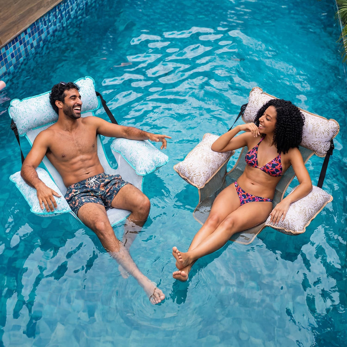 Aqua Monterey floating pool hammock chairs, 2 pack in aqua teal and beige - view 10