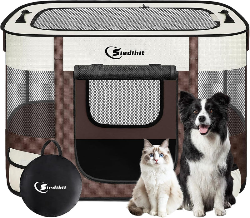 Siedihit 31" Dog Playpen, Cat Puppy Pen - Medium / Brown