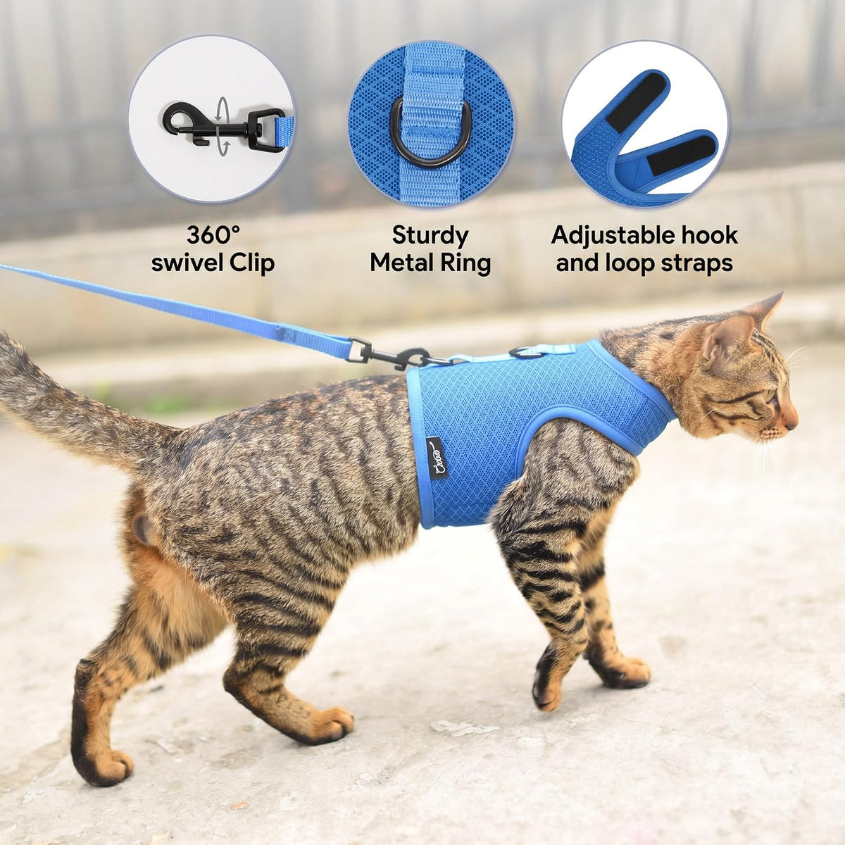 Cat Harness and Leash Set for Walking Escape Proof - Blue / L 8-12 lbs - image 3