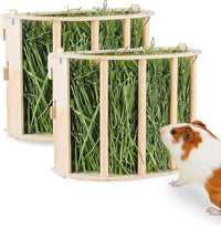 Wooden Guinea Pig Hay Feeder, Large Hanging Rabbit Rack – Essentials for Small Pets - 2 PACK / Wood color