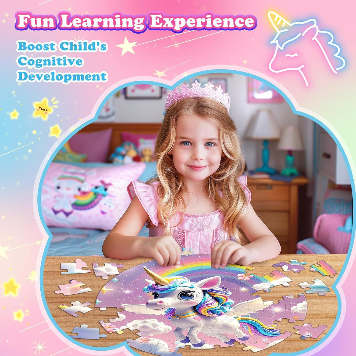 Rifamee 72 piece shimmery round Christmas floor puzzle with Santa delivering gifts - view 4