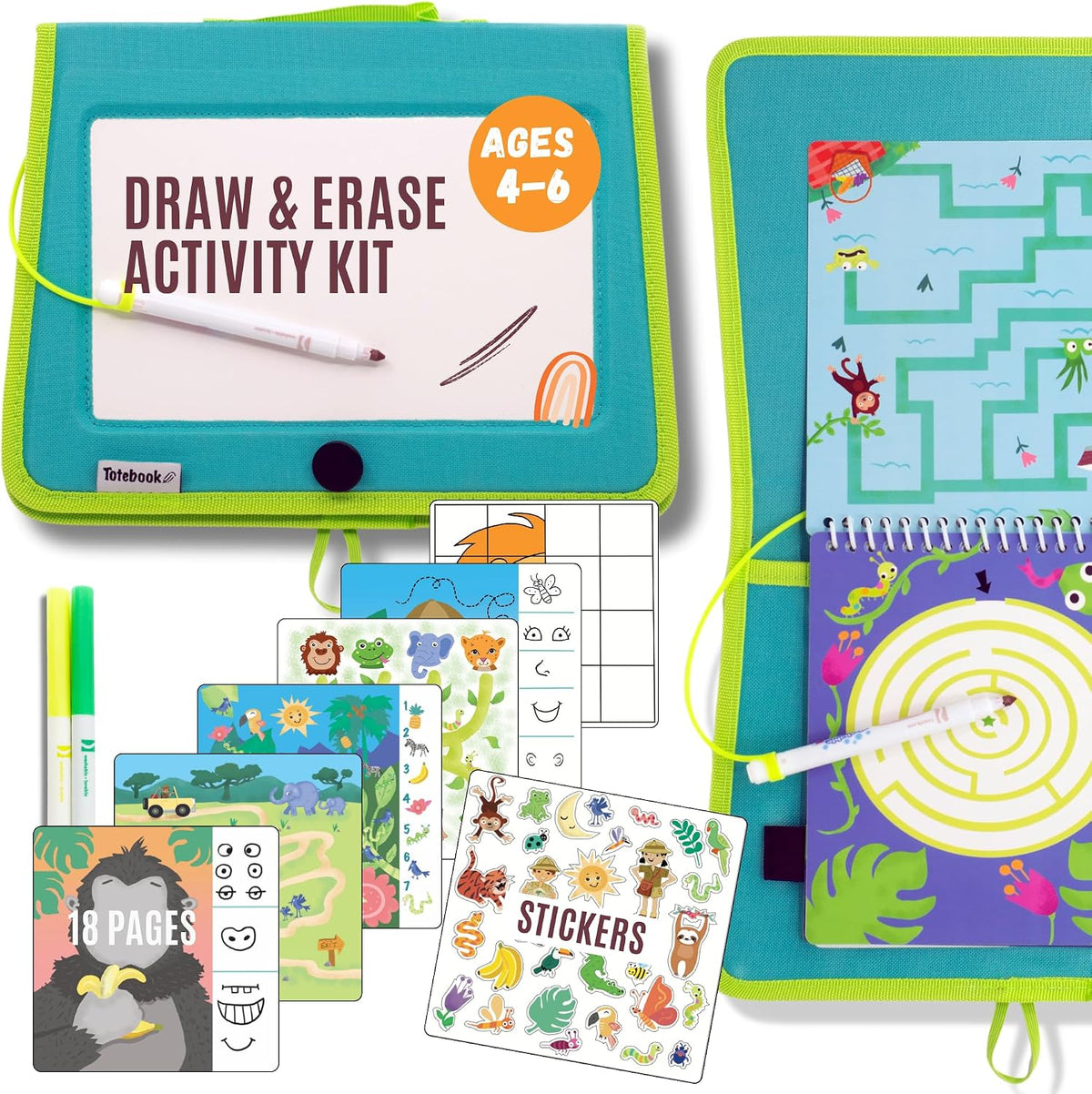 Totebook kids travel activity kit with tethered dry erase markers and ocean theme activity book - view 7
