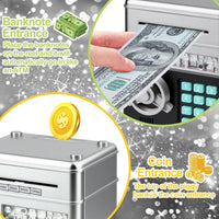 Piggy Bank for Kids Girls Boys with Password Code Lock Cash Coin Can - Silver - image 2