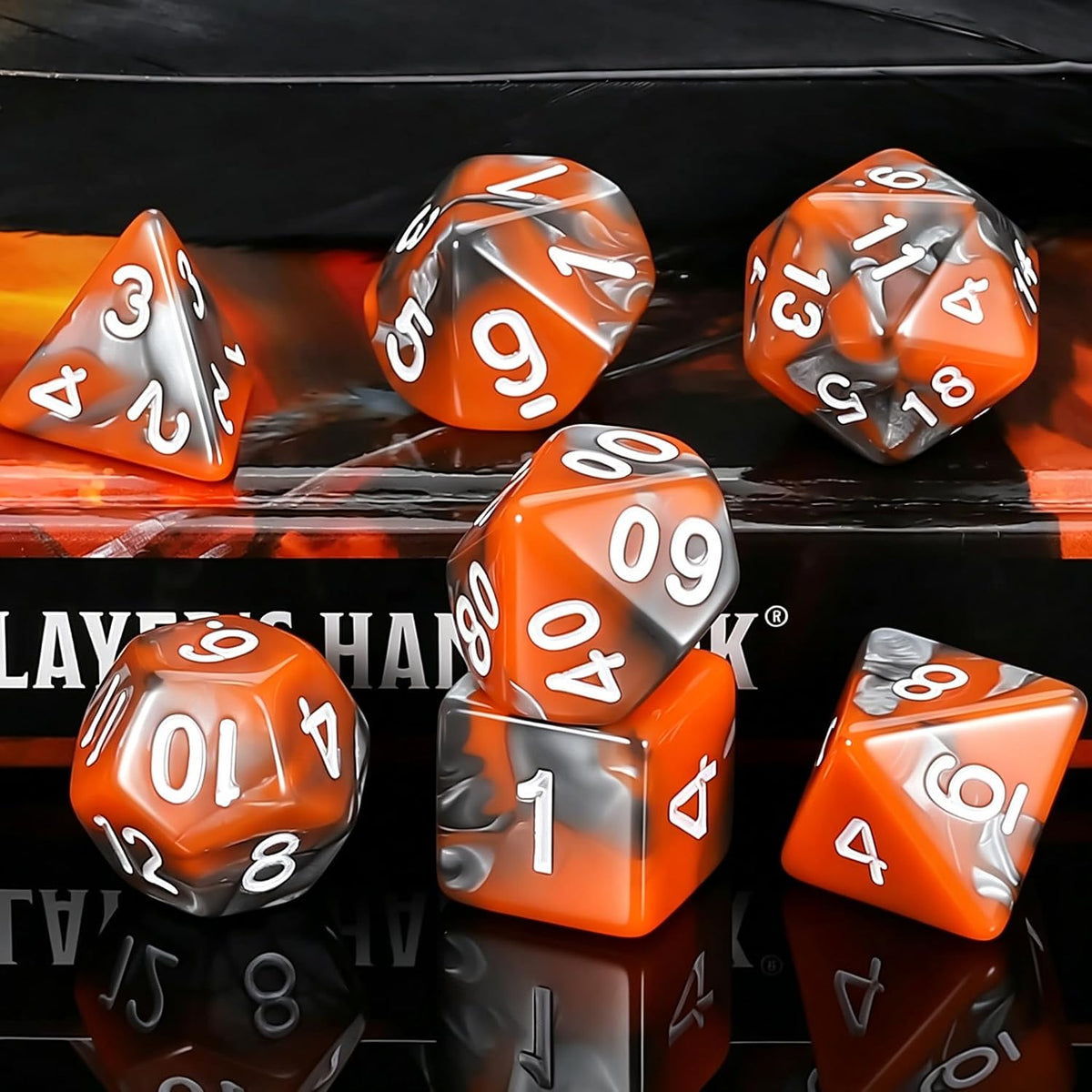 QMAY DND Dice Set - 7Pcs Blue Mix White Polyhedral Dice with Black Dice Bag – Fun for Kids & Family - Candy Orange and Black - image 3