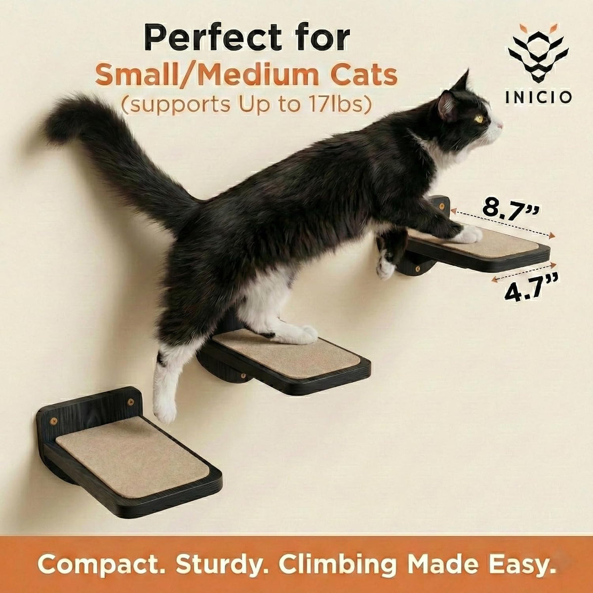 INICIO Cat Wall Steps, Natural Wood - Black - image 2