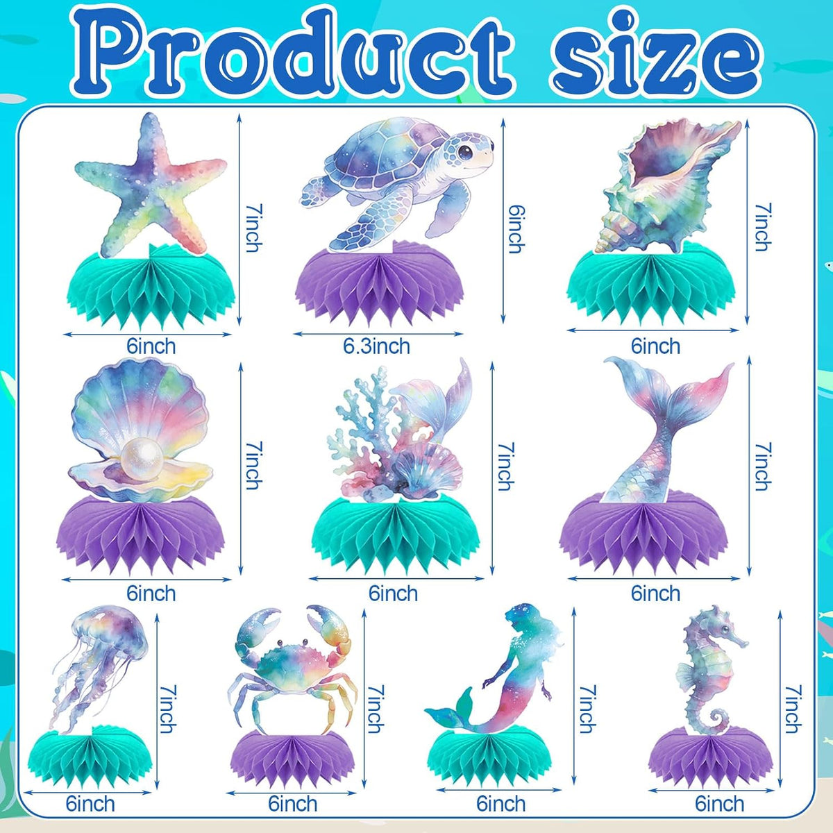 10 Pcs 80s Party Decorations, 1980s Table Honeycomb Centerpieces – Fun for Kids & Family - Mermaids Style - image 2