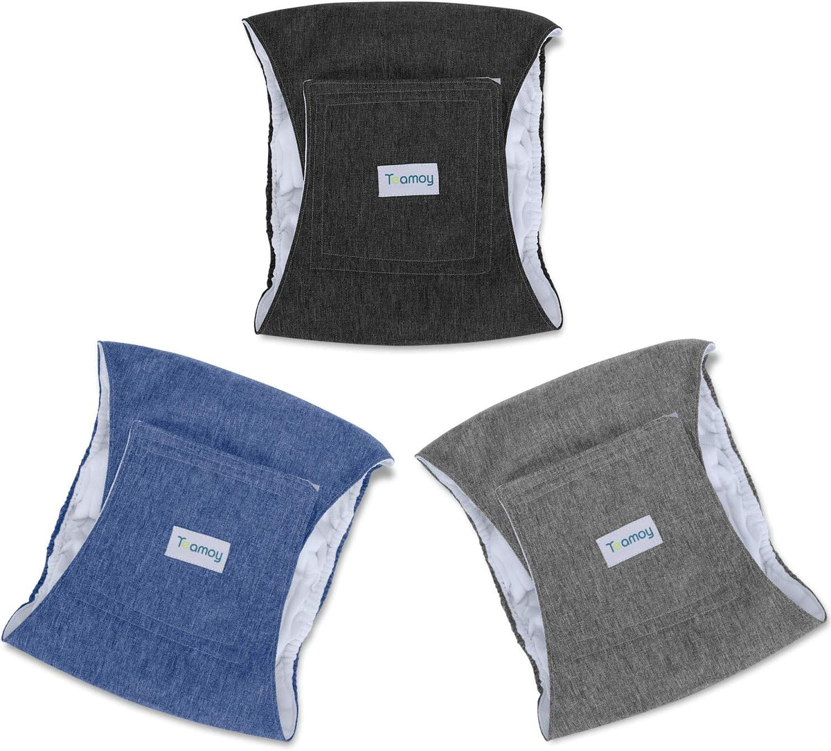 Teamoy Belly Bands for Male Dogs, Washable Wrap Diapers, S - L1(16"-20"Waist) / Black+ Gray+ Blue - image 3