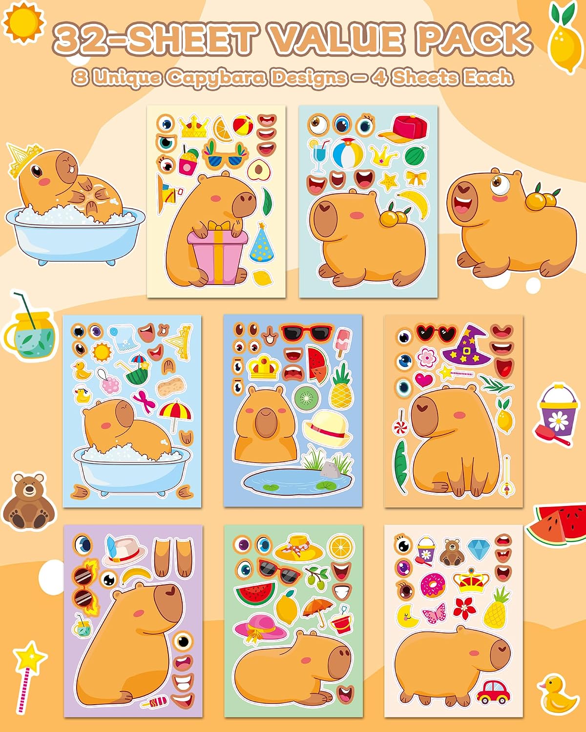 30 Unicorn Make-a-Face Sticker Sheets for Kids – Fun for Kids & Family - Capybara - image 2