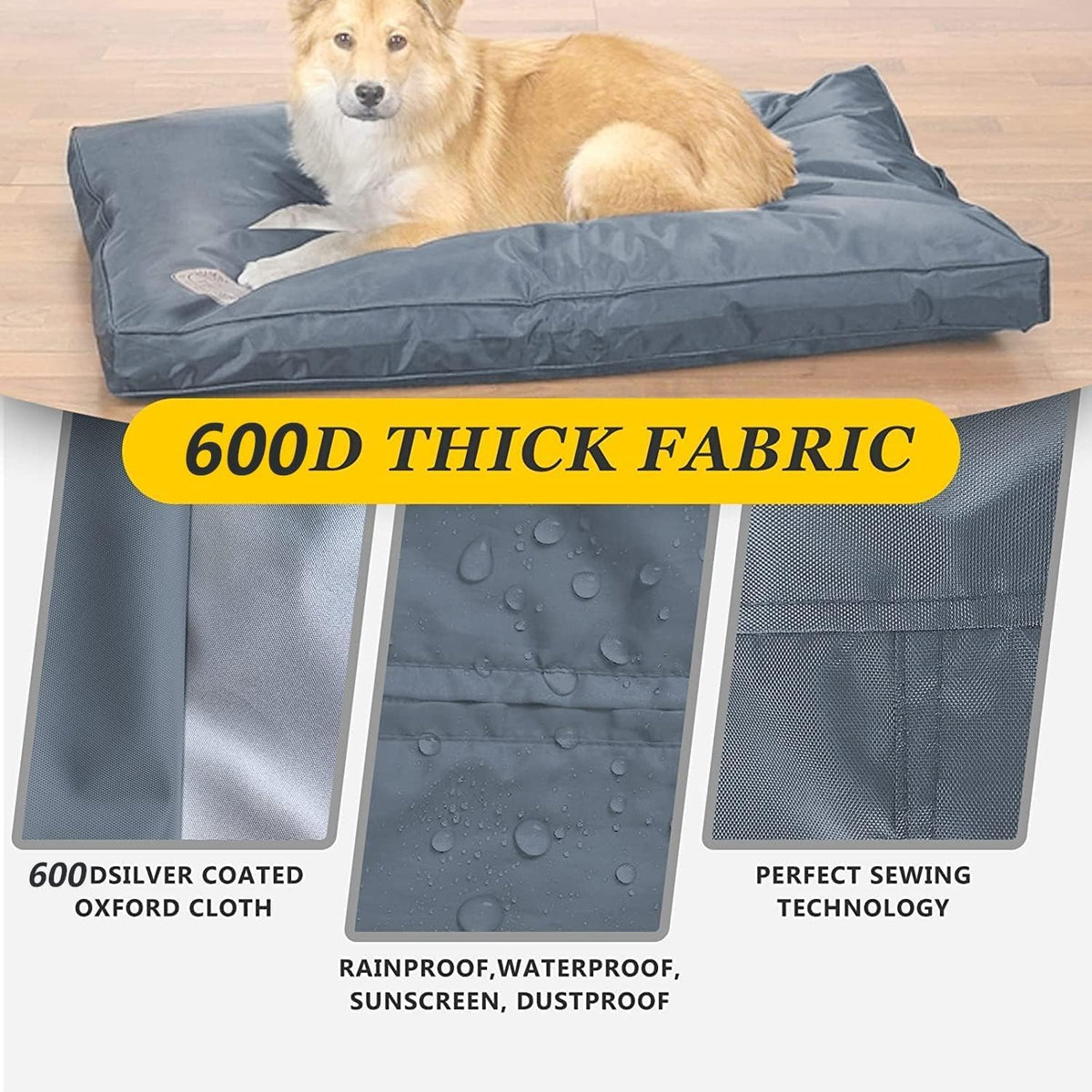 Dog Bed Covers 53L × 43W × 5H Inch Washable Grey Thickened Waterproof - XX-Large-53" L × 43" W × 5" H / Grey - image 3