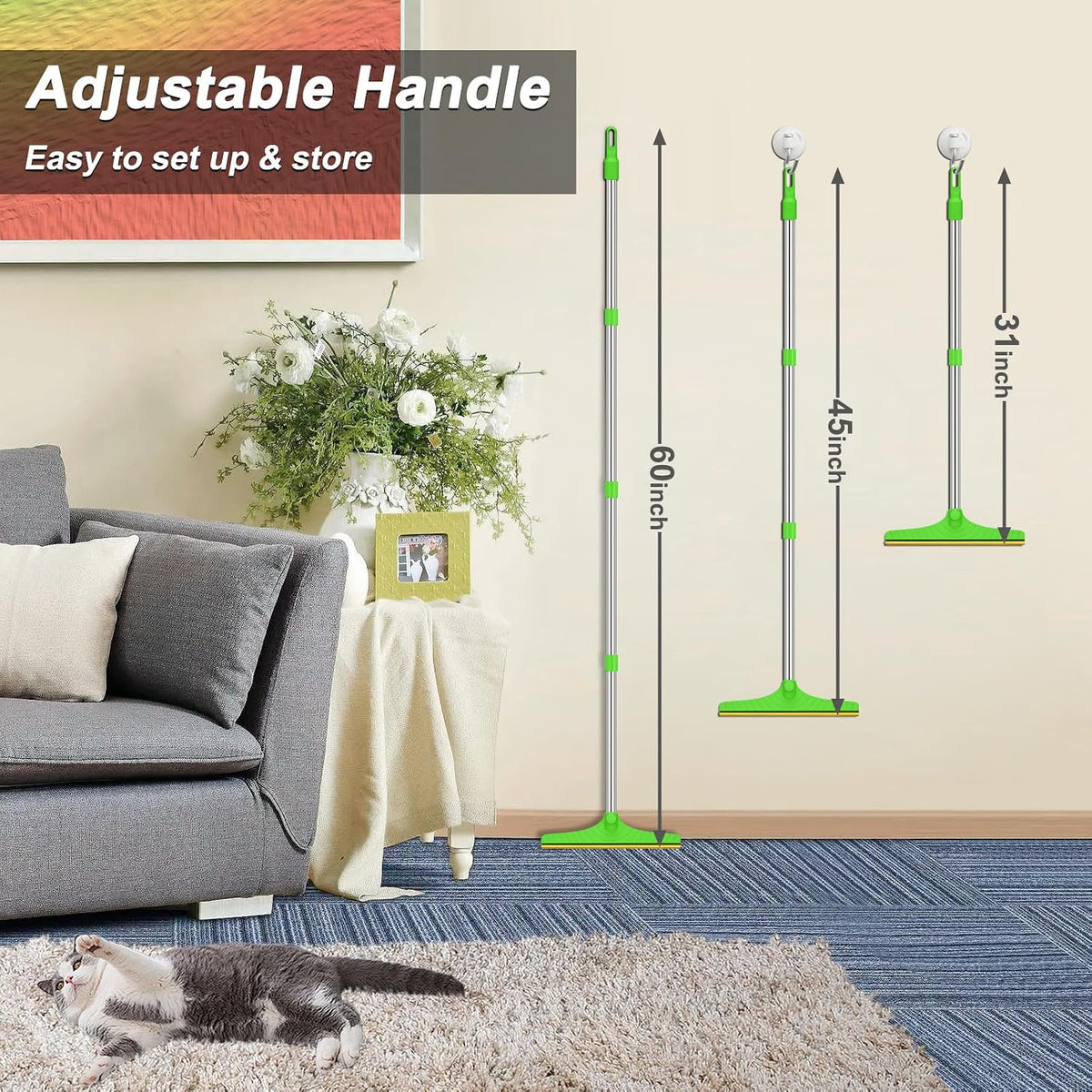 Carpet Rake for Pet Hair Removal, Reusable Carpet Scraper Broom – Essentials for Dogs - Green - image 2