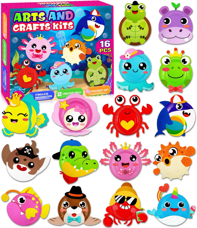 16 Pack Arts and Crafts for Kids Toddler DIY Animal Paper Plate Art - ocean