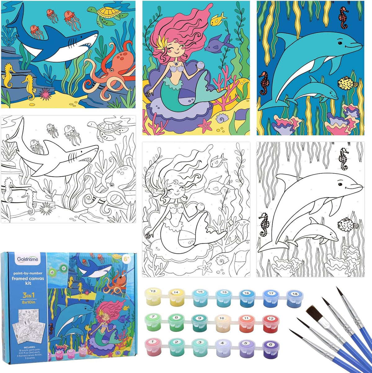 goldentime 3 Pack Kids Paint by Numbers Kit - seaworld