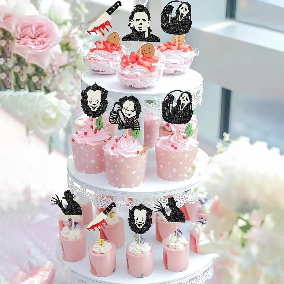 Rsstarxi 24 Have a Killer Birthday glitter horror cupcake toppers - view 40