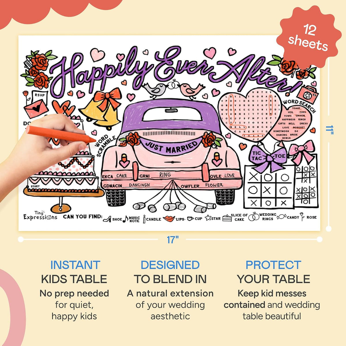 Tiny Expressions Thanksgiving coloring placemats set of 12 with turkey and activity games - view 8