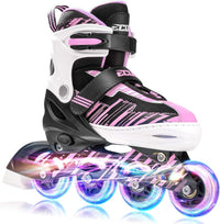 Adjustable Inline Skates for Kids Ages 4-12 – Fun for Kids & Family - Pink / Small-Little Kids(11j-13j US）