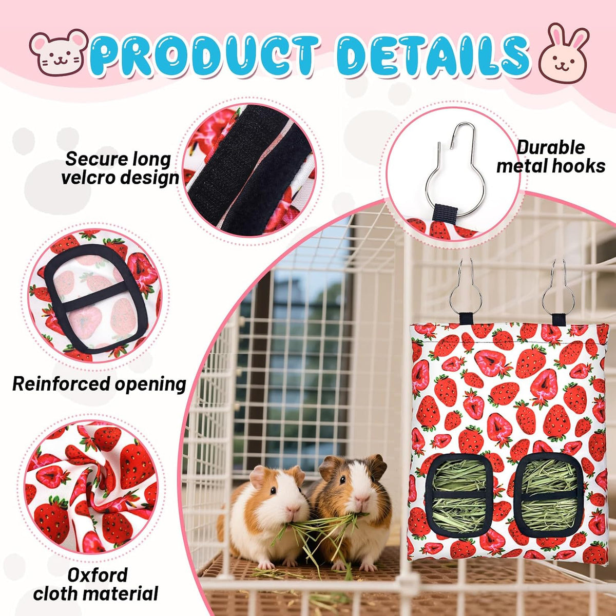 3 Pcs Rabbit Hay Feeder Bag - 11.8"×8.7" / Green,Red,Yellow - image 3