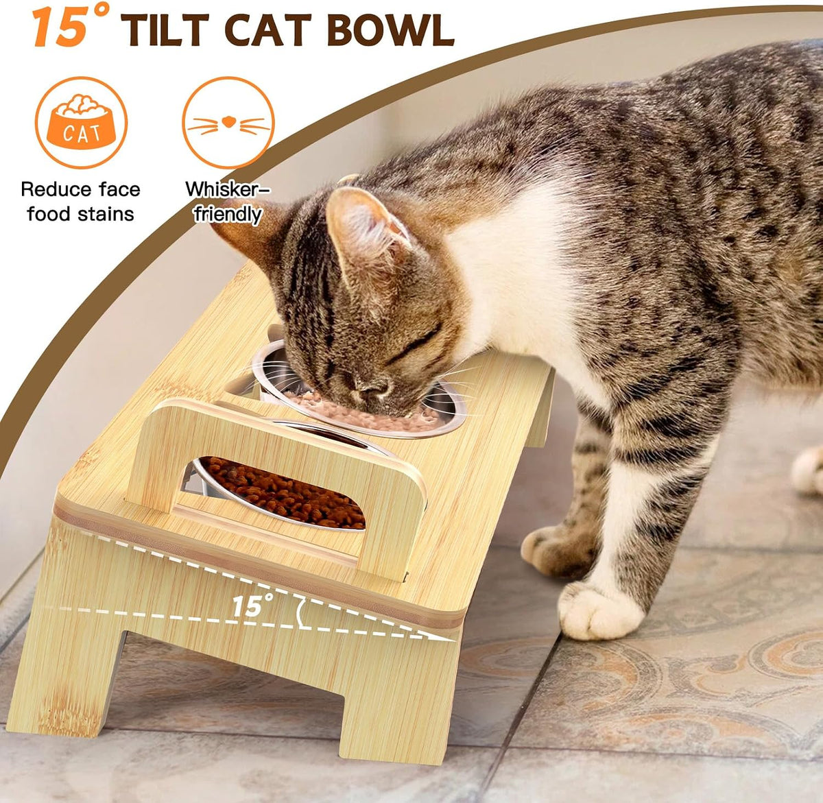 Bamboo Elevated Cat Bowls - 3 bowls - image 4