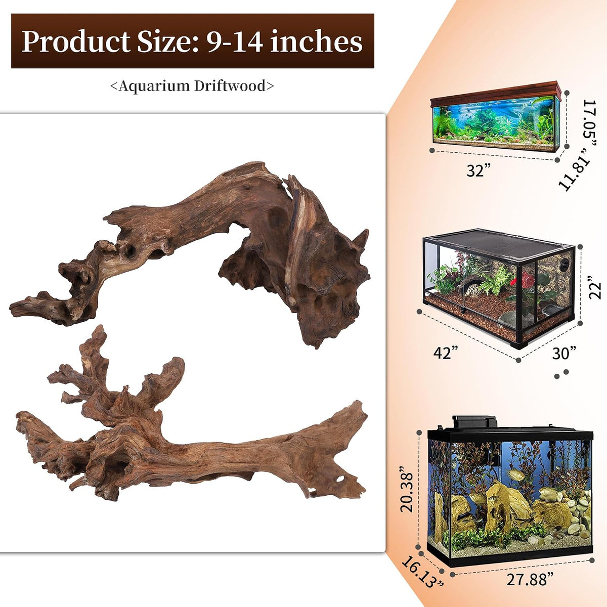 majoywoo Natural Driftwood for Aquarium Decor Fish Tank Decor Reptile - Mopani Driftwood 9 to 14 Inch (Pack of 2) - image 3