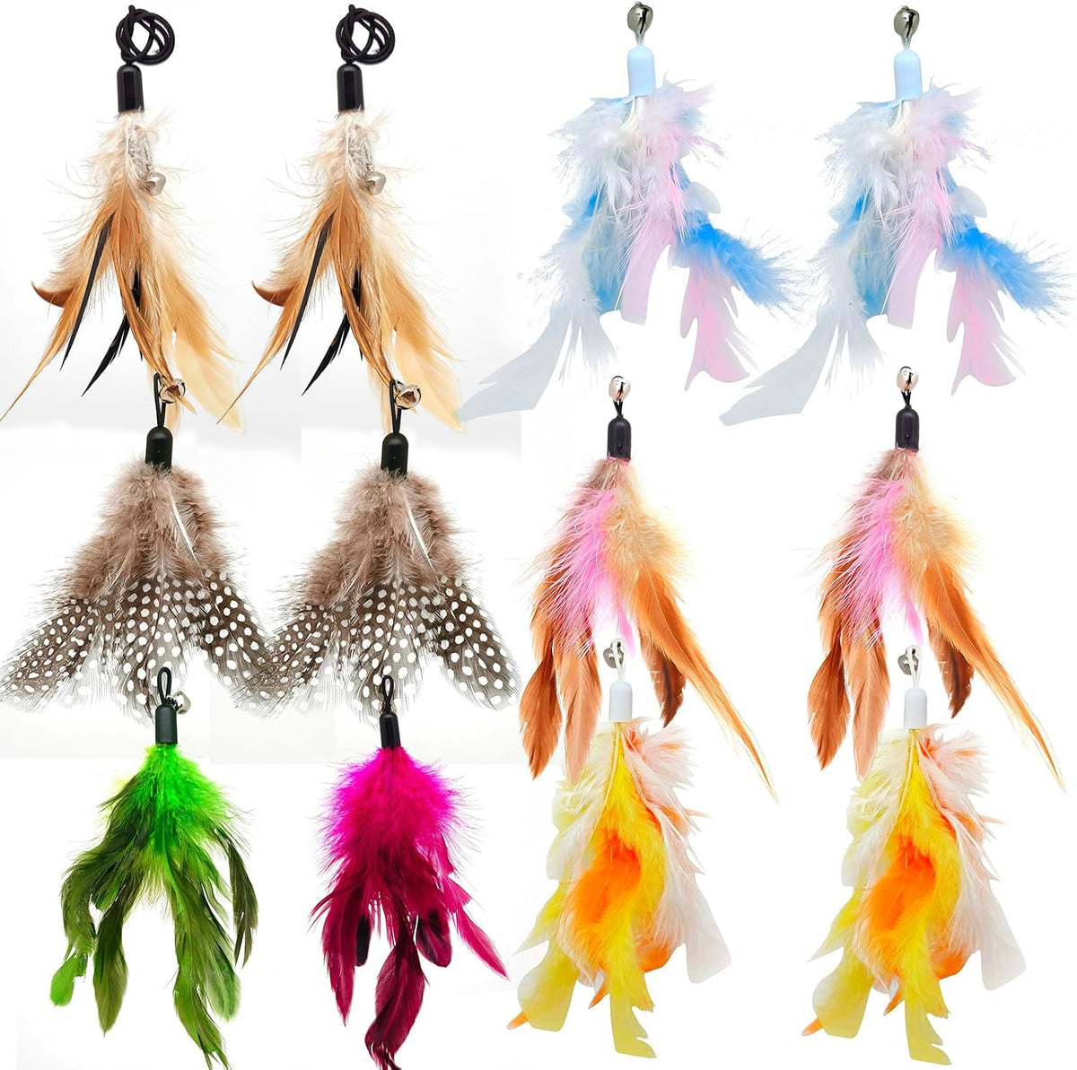 miwoowim 12 Pack Cat Wand Toy Refills with Bells - 12 colored feather replacements