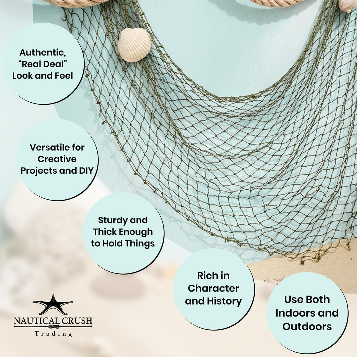 9GreenBox Nautical Decorative Fish Net 5' X 10', Fish Netting - image 2