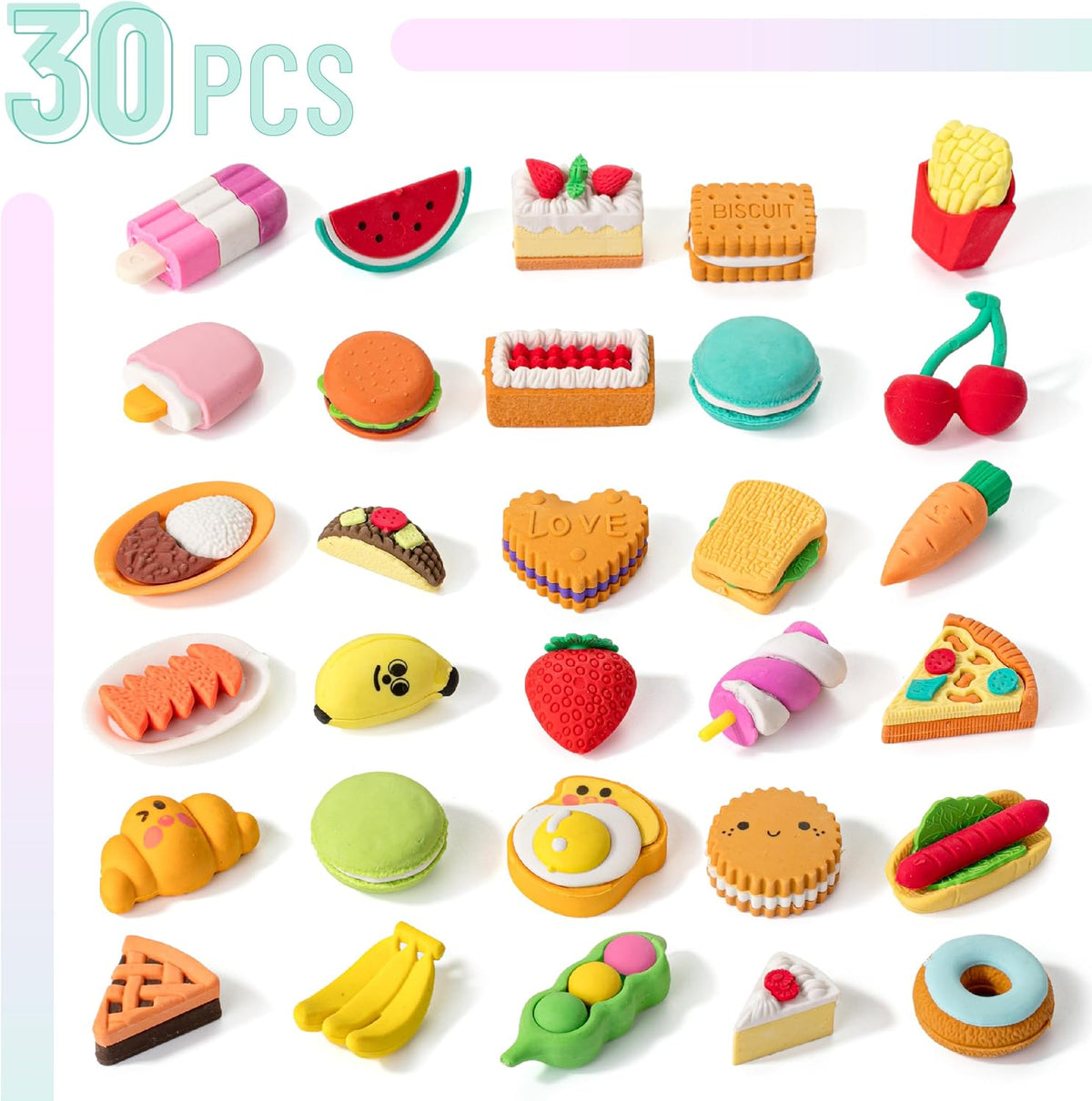 Mr. Pen, Mini Food Pencil Erasers Toy Set - Bright 2 - image 2