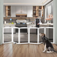 Freestanding Panel Dog Gate for Indoor, Doorways,Stairs, or Hallways,Foldable Wooden Dog Gates for House,Pet Gate for Dogs,Dog Fence, Puppy Gate,Support Feet Included,32 "Height-6 Panels,White