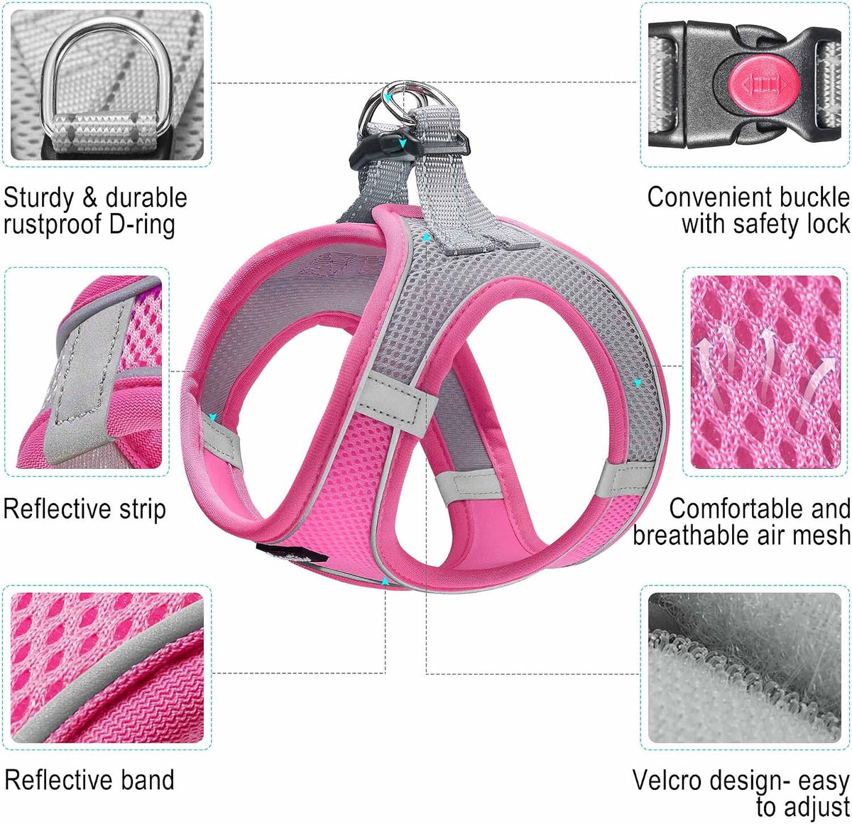 haapaw Dog Harness with Leash Set - M / Grey / Pink - image 2