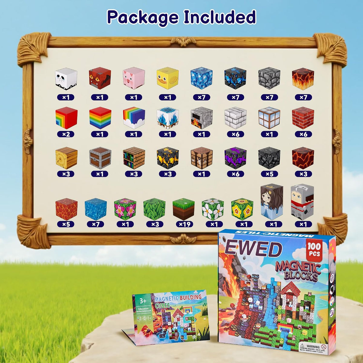 EWED 200 piece forest themed magnetic building blocks with trees, houses and figures - view 22